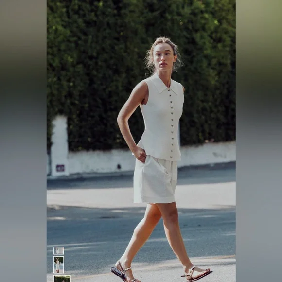 Zara Knit White Sleeveless Button-Up Blouse - Picture 2 of 11